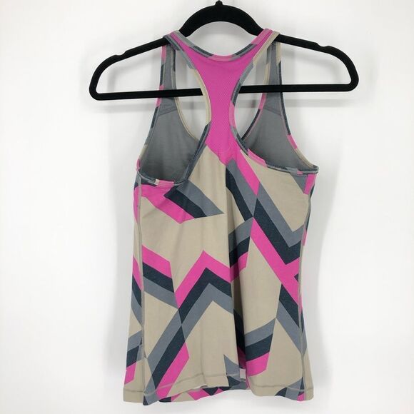 Nike Dri Fit Slim Fit Tank Top Womens M Pink Gray Geometric Racerback Padded - Picture 2 of 12